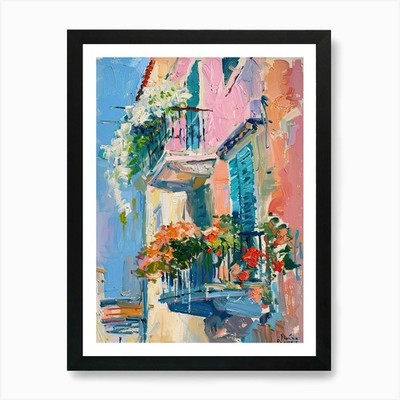 Balkon Gemälde in Rijeka 2 Kunst Pr gerahmt Wandbild Poster Leinwanddruck Bild