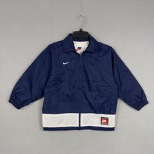 Vintage Nike Jacket Boys Small 8 Navy White Windbreaker Full Zip Swoosh 90s