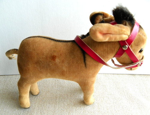 STEIFF Velveteen Donkey Toy # 1412  - 1960s era Vintage