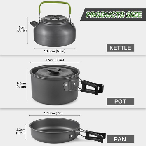TOMSHOO 20pcs Outdoor Camping Pot Set Portable Aluminum Cookware Set C1 - Picture 5 of 12