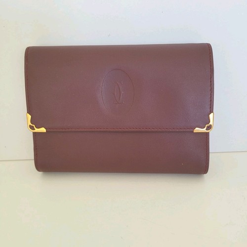 Must de Cartier Paris Vintage dreifach faltbare Leder bordeauxrot Geldbörse Medium Kissloc - Bild 2 von 11