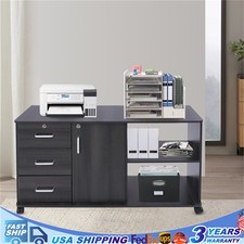 3 Drawer File Cabinet, Mobile Printer Stand, Locking Filing Cabinet, Black