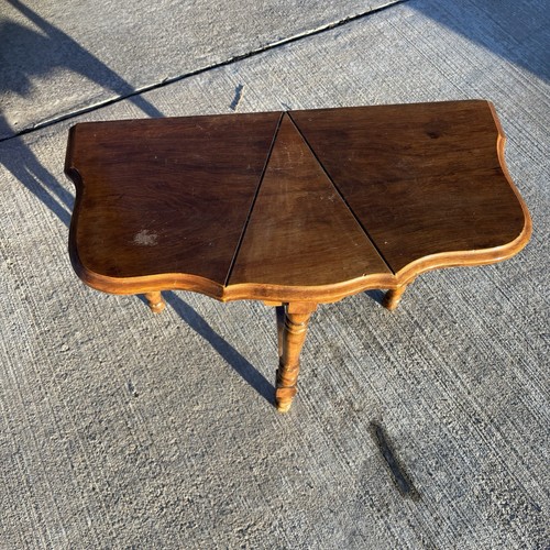 Vintage Art Deco MCM Wood Demi Lune Entry Console Side Table Scalloped Edged - Picture 2 of 7
