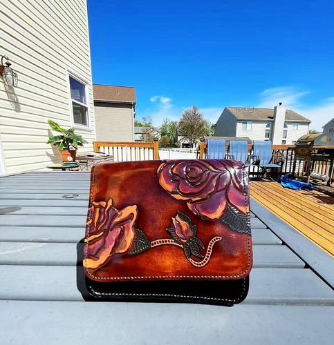 Vintage Genuine Leather Handcrafted Crossbody Purse - Picture 1 of 8