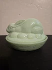 Vintage Fenton Jadeite Jade Glass Bunny Rabbit on Eggs  Martha Stewart