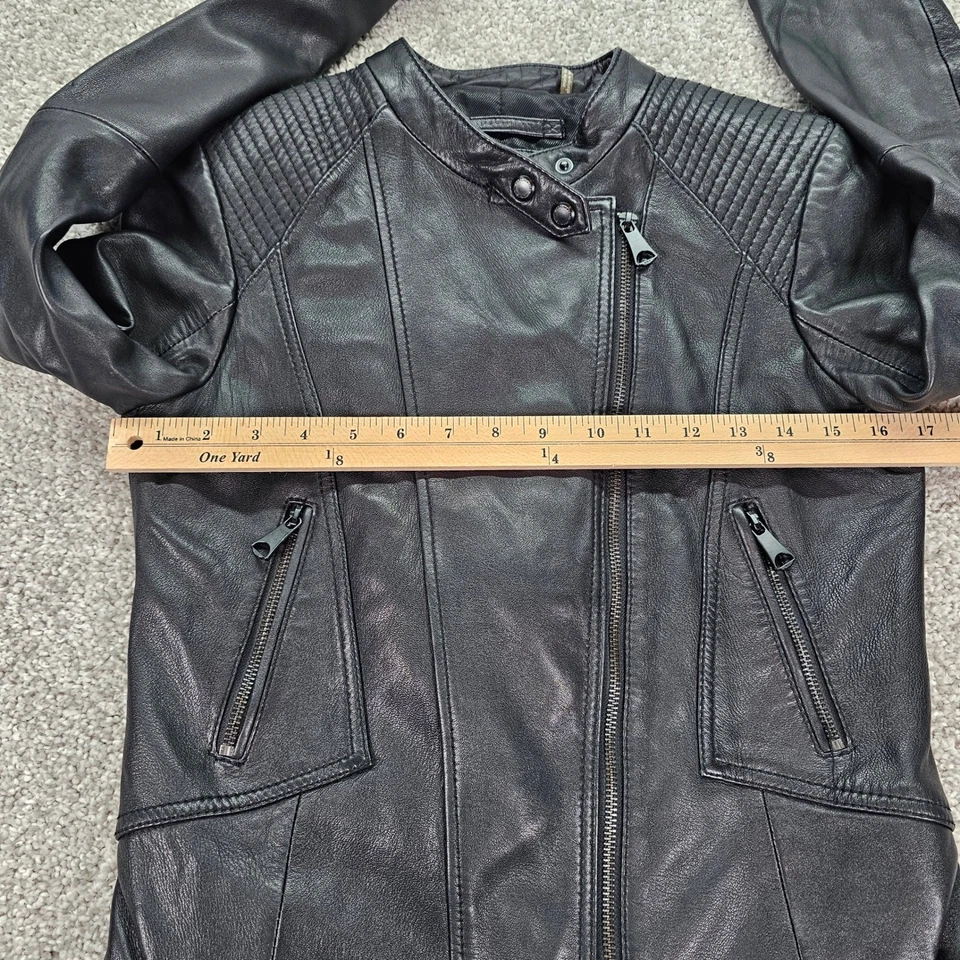 Chaqueta Moto Marc New York Cuero Negra Mujer Cremallera Completa Acolchada Detalles Talla S Foto 3 de 4