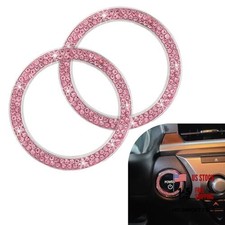 2PCS Double Rhinestone Car Engine Start Stop Decoration Ring, Bling pink