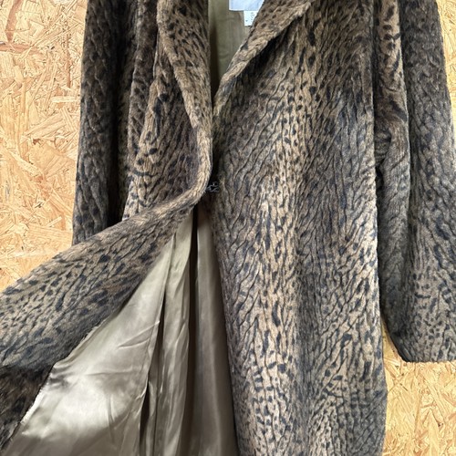Jaeger Faux Fur Overcoat Leopard Print Womens Size 14 Vintage - Made in UK - Picture 7 of 12