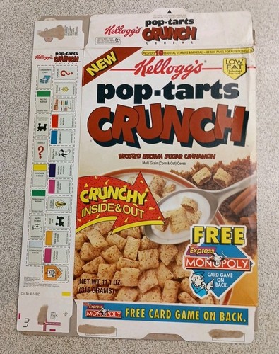 Kelloggs Pop Tarts Crunch 1994 caja de cereales vacía con juego Monopoly Express gratuito