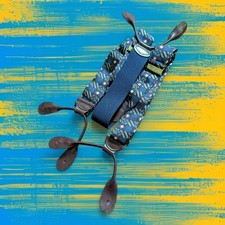 SILK   SUSPENDERS Navy/Burgundy/White Squares - Leather button ends