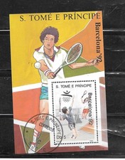 ST THOMAS SC#878a 1989 TENNIS CTO USED XF OLD SOUVENIR SHEET TOPICAL STAMP