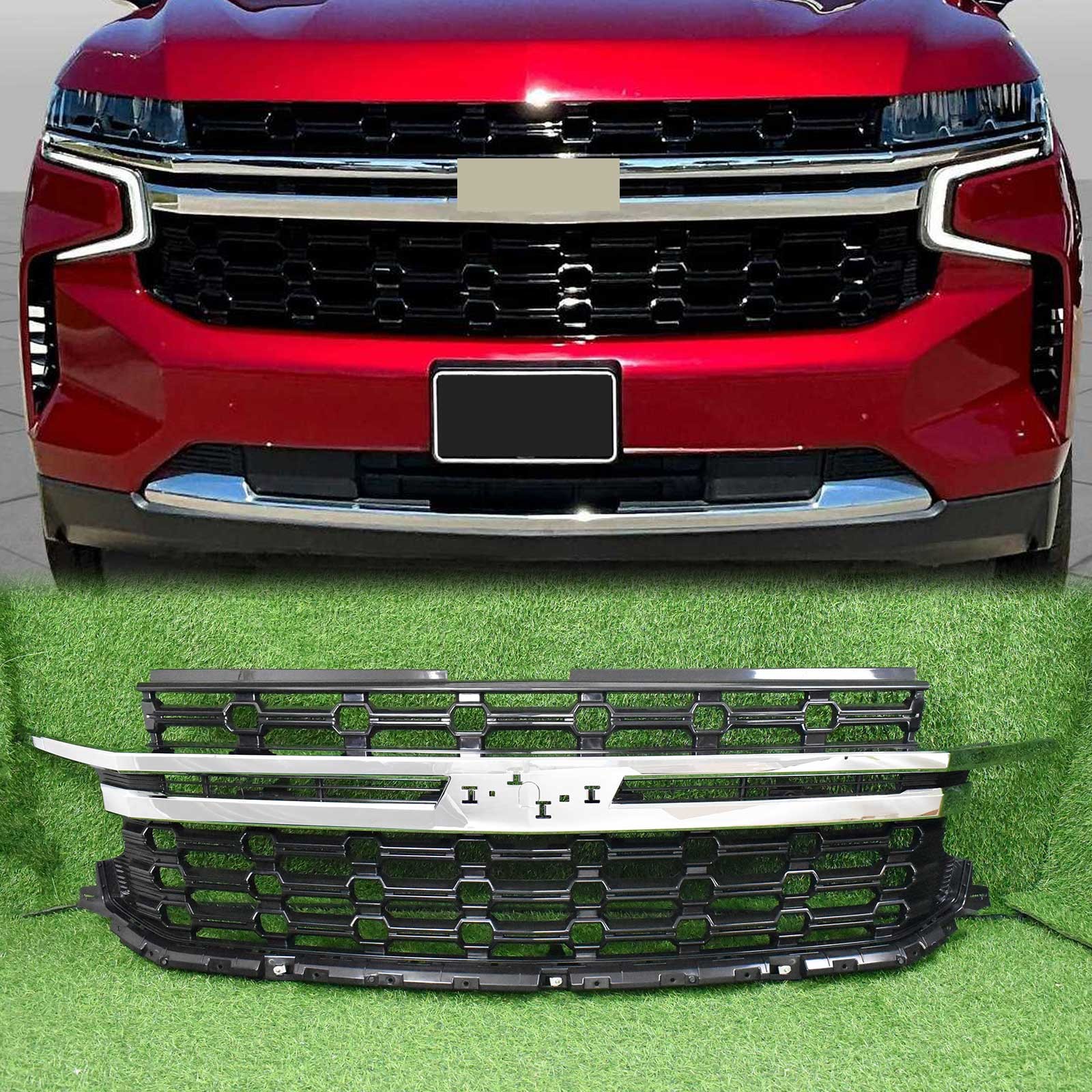 For 2021-2024 CHEVROLT Tahoe LS Front Bumper Chrome Glossy Black Grille 85633891