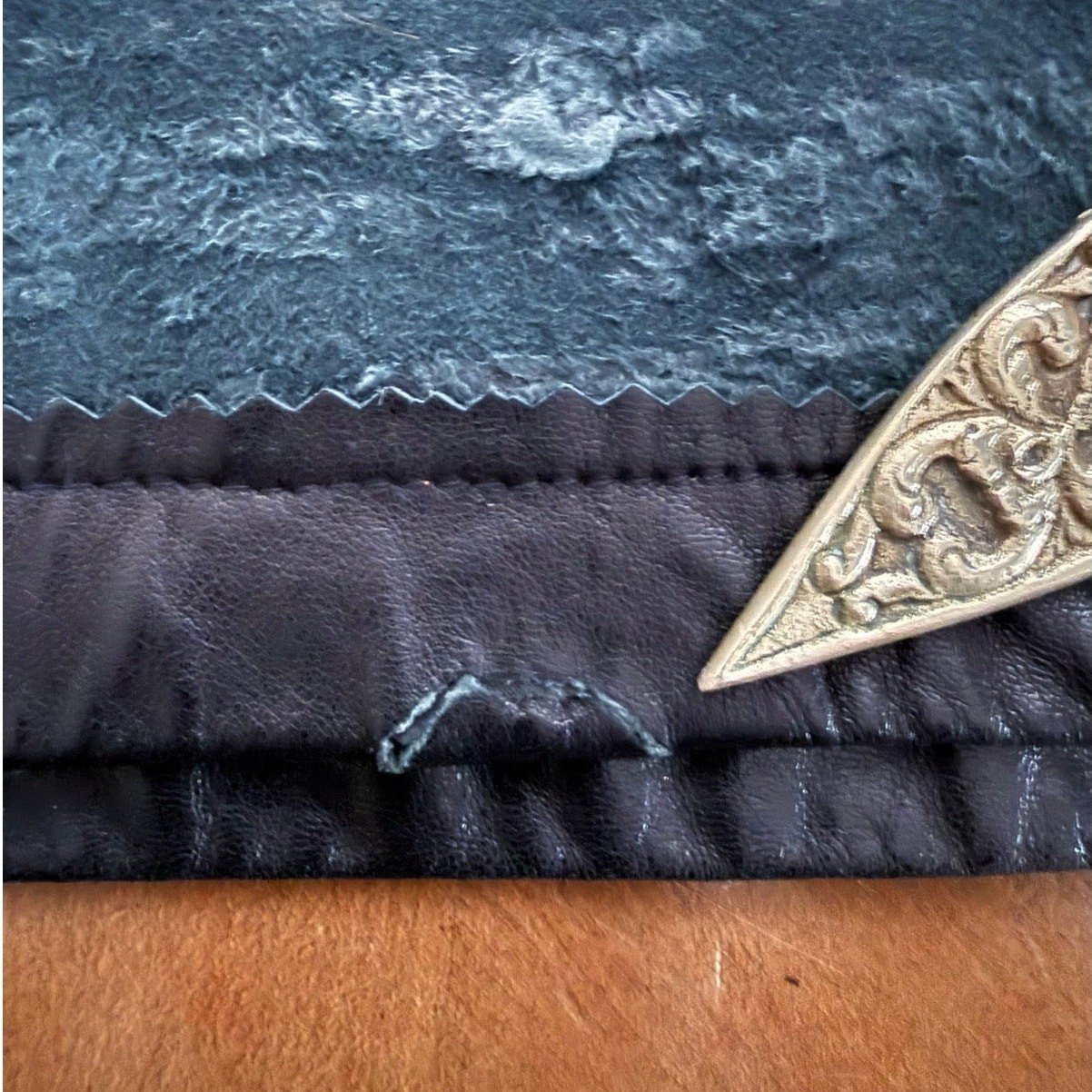 1980s Vintage Valentino Boutique Black Leather Pencil Skirt Bow Ribbon Trim READ thumbnail 11