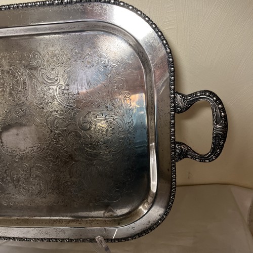 Lehman Brothers NY Silver On Copper Ornate Handles Serving Tray 22” x 14” Heavy - Picture 7 of 12
