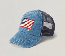 Polo Ralph Lauren Denim  Supply USA Flag Trucker Hat Cap NWT One Size