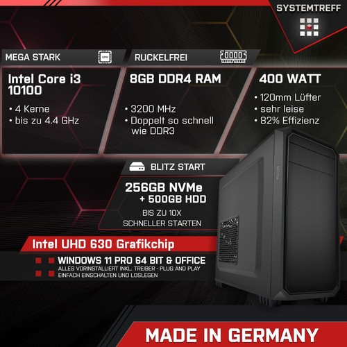 Büro Komplett Set PC•Intel i3 10100•8GB Ram•256GB M.2 NVMe+500GB HDD•24 Zoll TFT - Bild 2 von 6