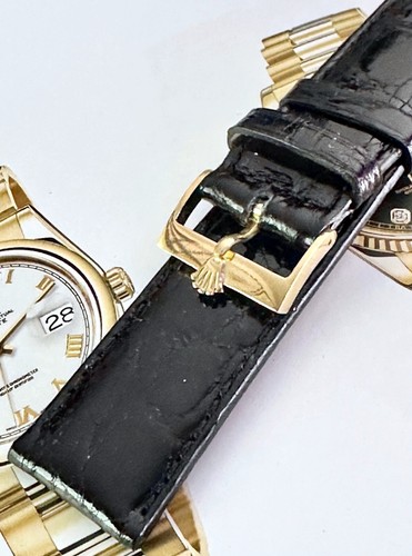 ROLEX 18k GOLD 18mm Logo Buckle 750 ROLEXSA SWISS 20mm Black Crocodile 1978 - Afbeelding 4 van 18
