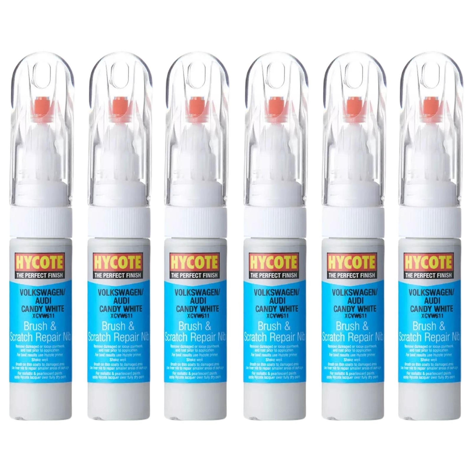 Hycote Colour Touch Up Brush Paint XCVW611 Volkswagen Candy White 12.5ml x6