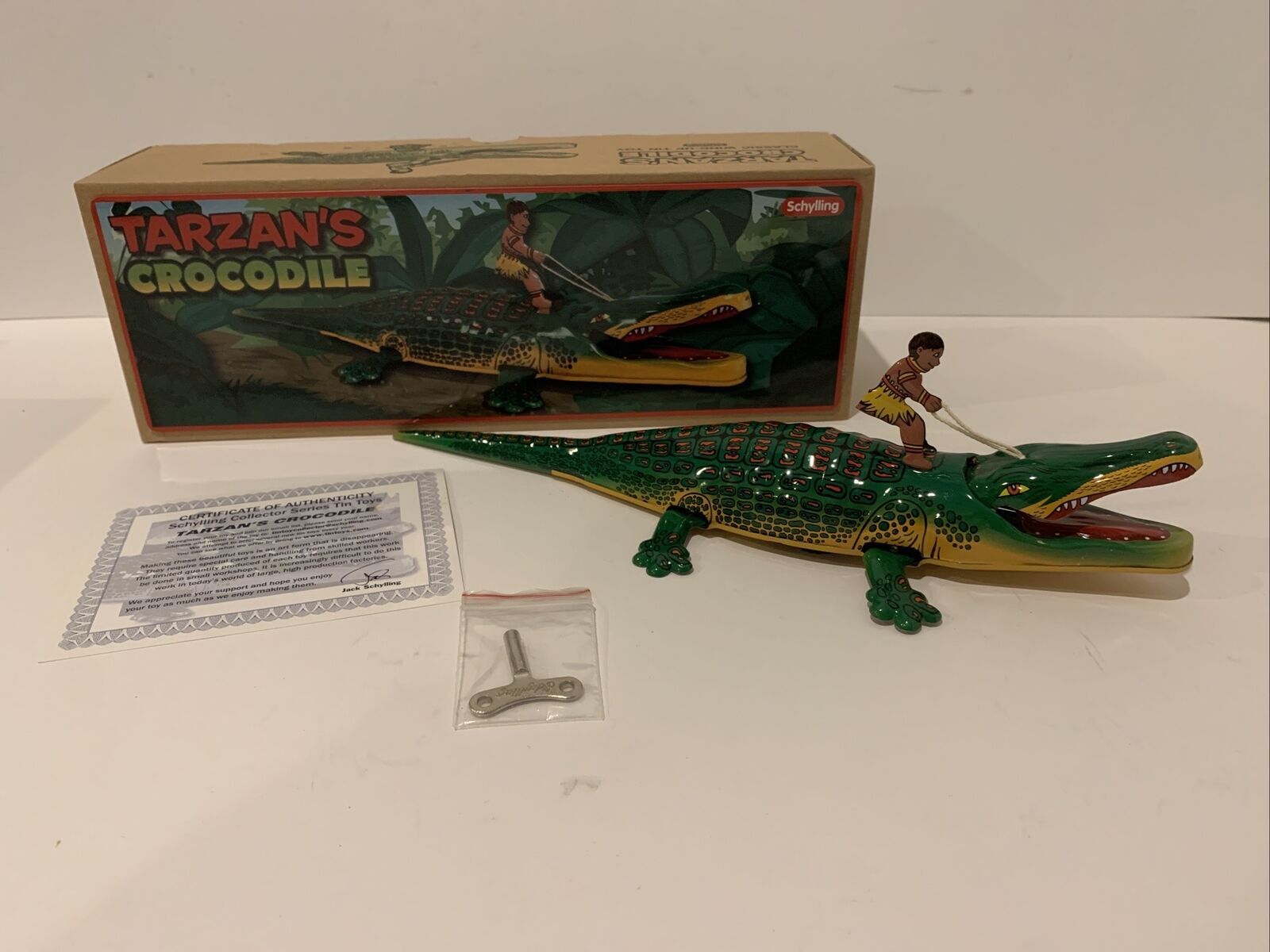 Schylling Tin Toy Tarzan Crocodile wind up toy Works New