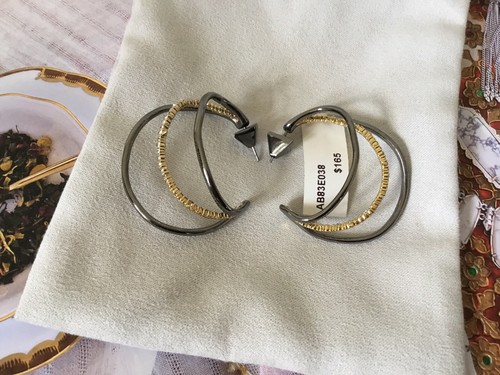 Alexis Bittar Orbit Wavy Triple Hoop Earrings, Gold And Gunmetal, Crystals 🎁❤️ - Picture 9 of 12