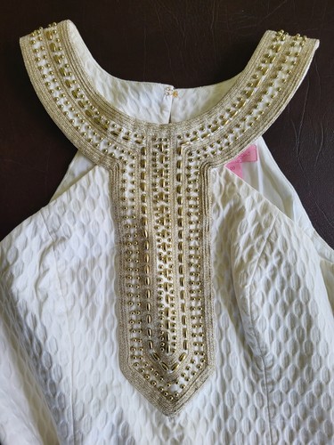 Lilly Pulitzer Women's Adelina Shift Halter Dress White Gold Beaded Sz 00 - Bild 4 von 13