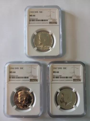 1965 - 1967 SMS Kennedy Silver Half Dollar NGC MS66 - 3 Coin Lot