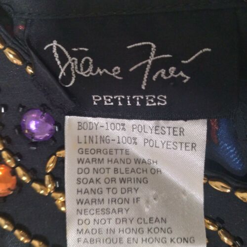 Vestido gráfico vintage Diane Freis Petites Georgette L/S cuello/puños con cuentas - Imagen 5 de 12