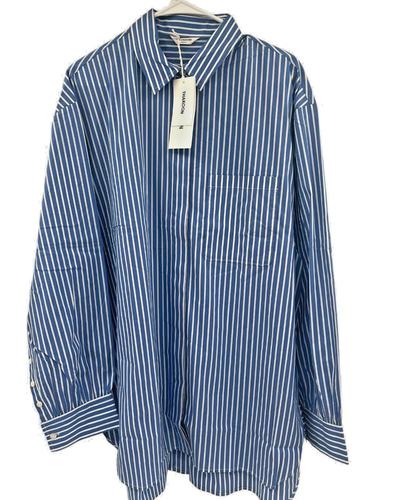 Thakoon Womens Blue Striped Button Up Blouse Long Sleeve Collared Size XL NWT - Picture 4 of 11
