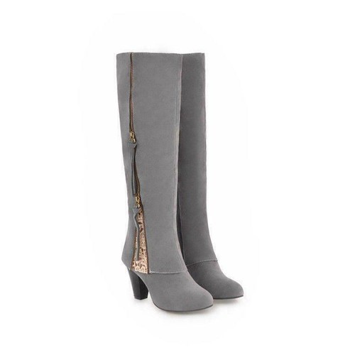 Fashion Womens Cuffed Knee High Boots Chunky Heels Side Zipper Shoes Plus Size # - Bild 6 von 17