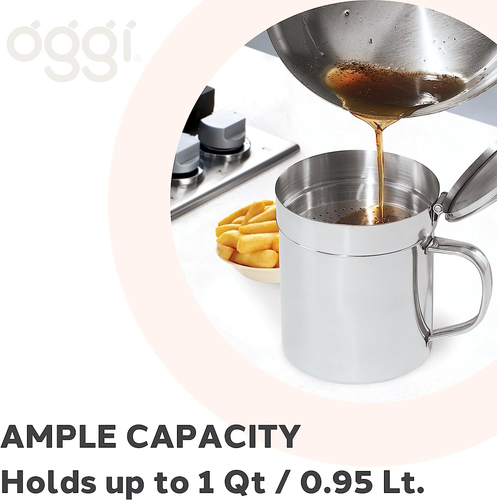 Contenedor de grasa de acero inoxidable OGGI con mango, colador extraíble y T abatible - Imagen 4 de 12