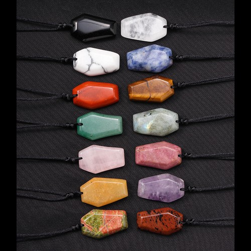 Natural Mini Coffin Hand Carved Quartz Crystal Pendant Reiki Healing Necklace - Picture 5 of 22
