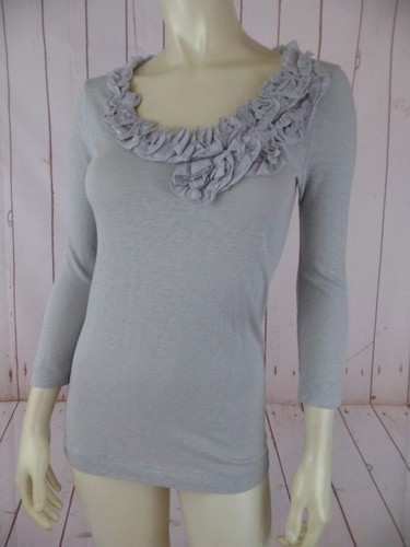 J Crew Top S grau Baumwolle Stretch Strick dünner Pullover 3/4 Ärmel Florette frech - Bild 2 von 12