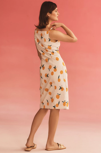 Anthropologie Maeve Dylan Mierzwinski Colette Midi Dress Orange Fruit Print NWT - Picture 2 of 5
