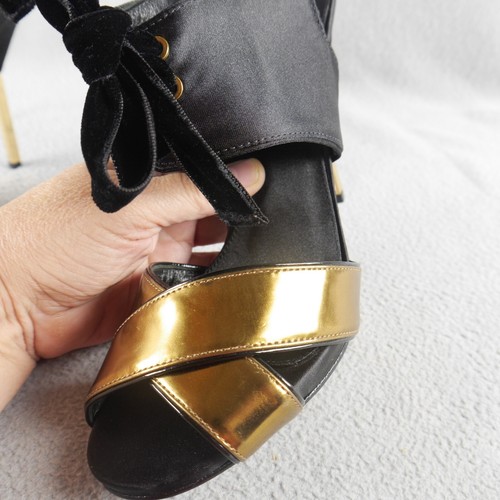 Tory Burch "Kyle" Lace-Up Open Toe Sandal Black/Gold New $475 Wom 9 M s-9247 - Picture 6 of 9