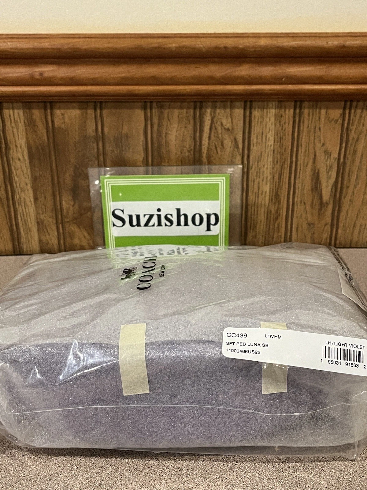 Borsa a tracolla Coach Luna nuova con etichetta morbida pelle di ciottoli viola chiaro viola CC439