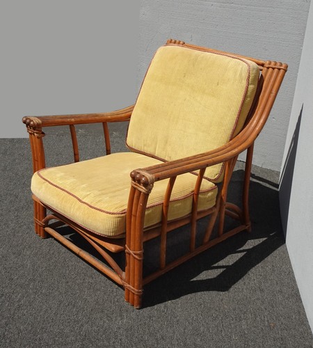 Vintage Mid Century Modern Bamboo Rattan Sofa and Chair - Picture 10 of 12