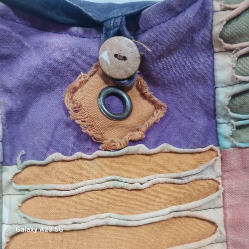 Colorful Patchwork Boho Hippie Shoulder Bag With Button Accents & Zipper Closure - Picture 8 of 10