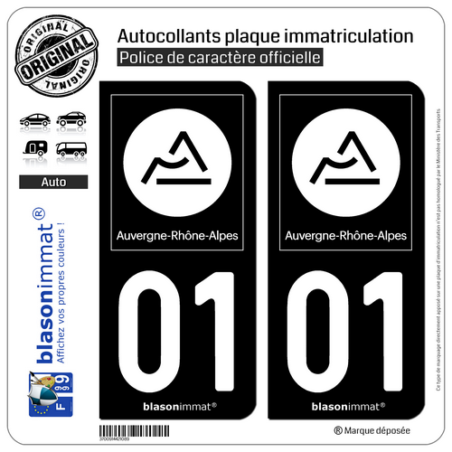 2 Stickers autocollant plaque immatriculation : 01 Rhone Alpes - Région II - Picture 2 of 9