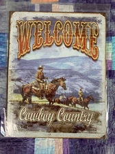 Welcome To Cowboy Country Metal 12.5x16 Sign Wall Decor Bar Man Cave Shop