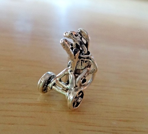 Sterling Silver 3D 16x10mm Movable Golf Bag on a Rolling Cart with Clubs Charm - Picture 4 of 6