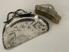 Vintage Silver Plate Silent Butler/Crumb Catcher And Brush Poole Roche