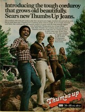 1977 Sears Thumbs Up Corduroy Jeans Woods Logs Plaid Shirts Vintage Print Ad