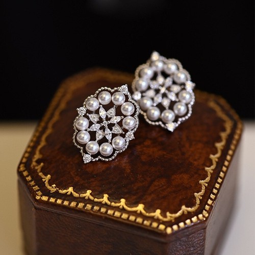 Hochwertige Ohrringe Barock Stil Vintage mit Strass Perlen Strass Ohrstecker - Bild 3 von 10