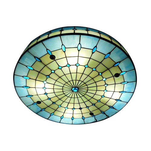 Style Blue Stained Glass Drum Shade Flush Mount Ceiling Lighting Lamp Style Blue Stained Glass Drum, Stained Glass Drum Lamp Shade