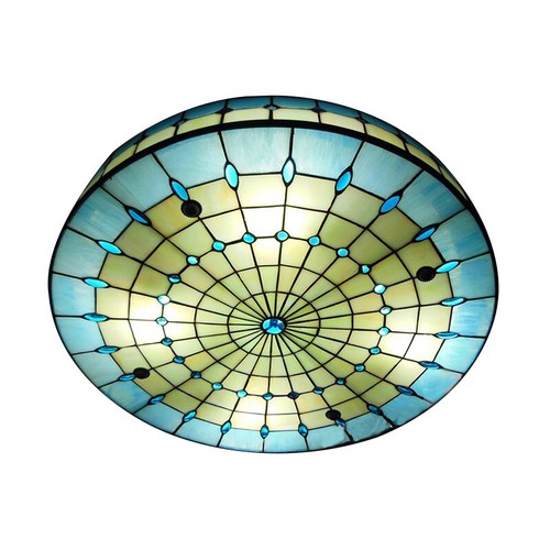 Tiffany Style Blue Stained Glass Drum Shade Flush Mount Ceiling Lighting Lamp