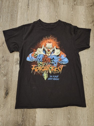 Six Flags T-Shirt Black Clown Fright Fest Great America Halloween Medium - Picture 1 of 11