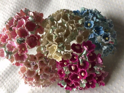 5 bunches Vtg Millinery Flowers Forget Me Not Pink Blue Yellow Collection PBY - Picture 10 of 11