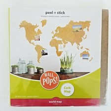WallPops mapa de corcho tablón calcomanías de pared mapa del mundo pelar y pegar pin bronceado NUEVO