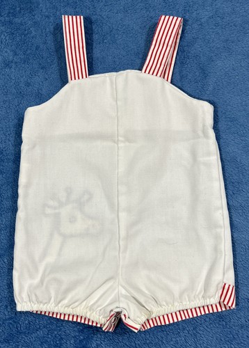 Vintage Buster Brown Red/White Striped Bubble Romper 12 Months Giraffe Applique - Picture 2 of 5