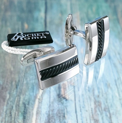 Herren Rochet Edelstahl schwarz geflochten Manschettenknöpfe 3/4". M050551 - Bild 6 von 8